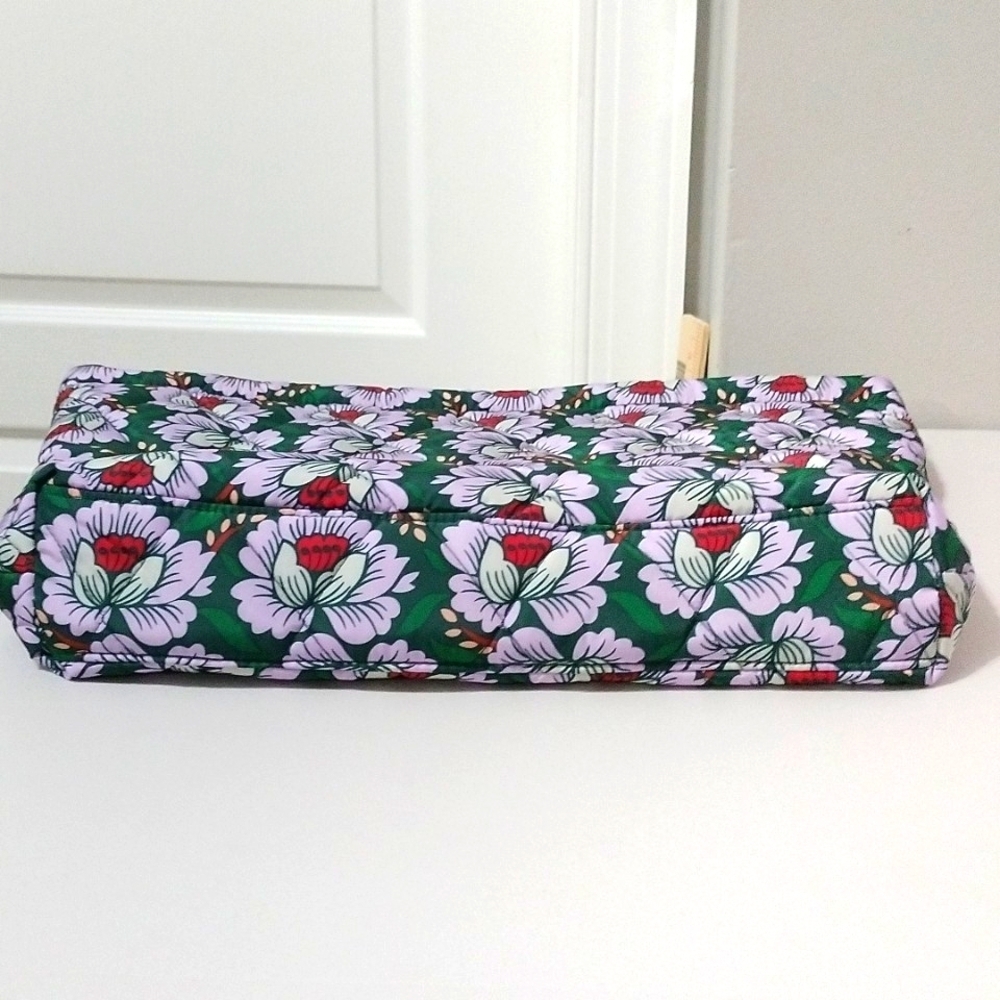 Vera Bradley Floral Tote Bag Lotus Sea Moss Zip Top Medium Quilted - Picture 5 of 6